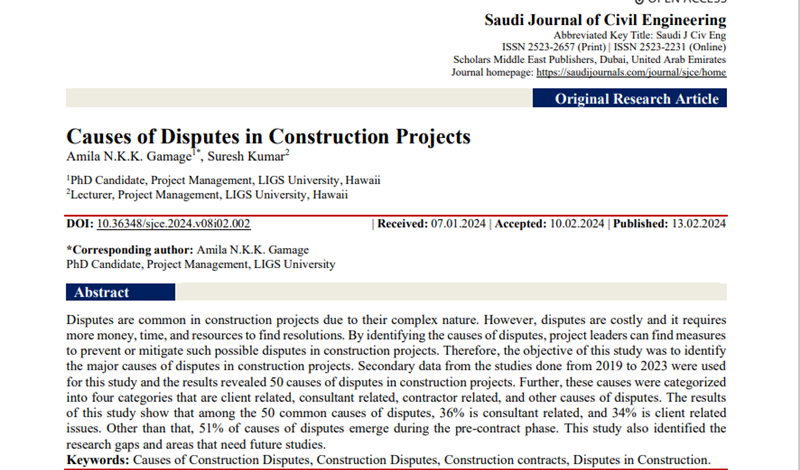 Causes of Disputes in Construction Projects